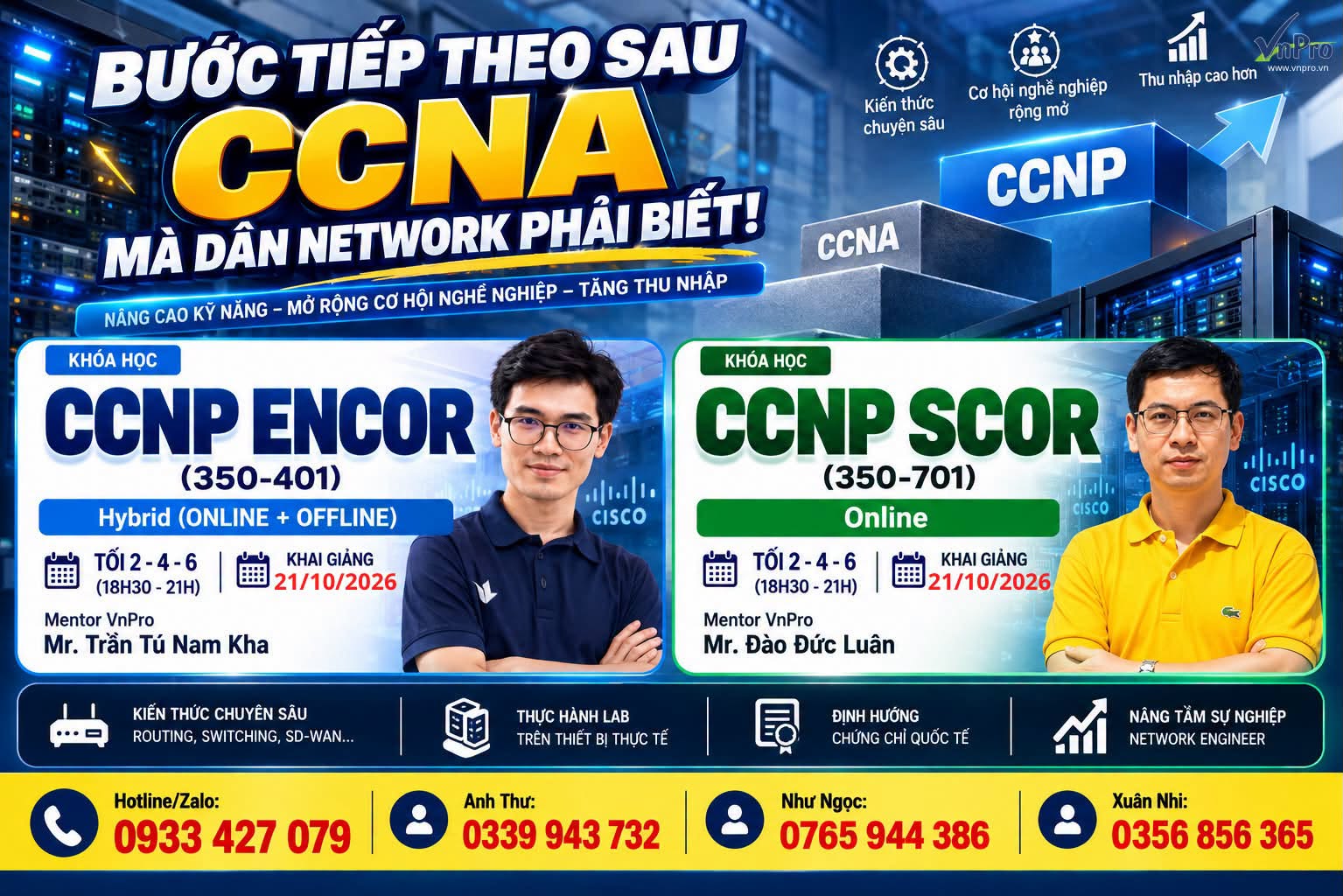 Lựa chọn lộ trình nâng cấp CCNP phù hợp sau khi có bằng CCNA Cùng VnPro
