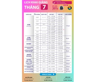 LỊCH KHAI GIẢNG THÁNG 07/2021