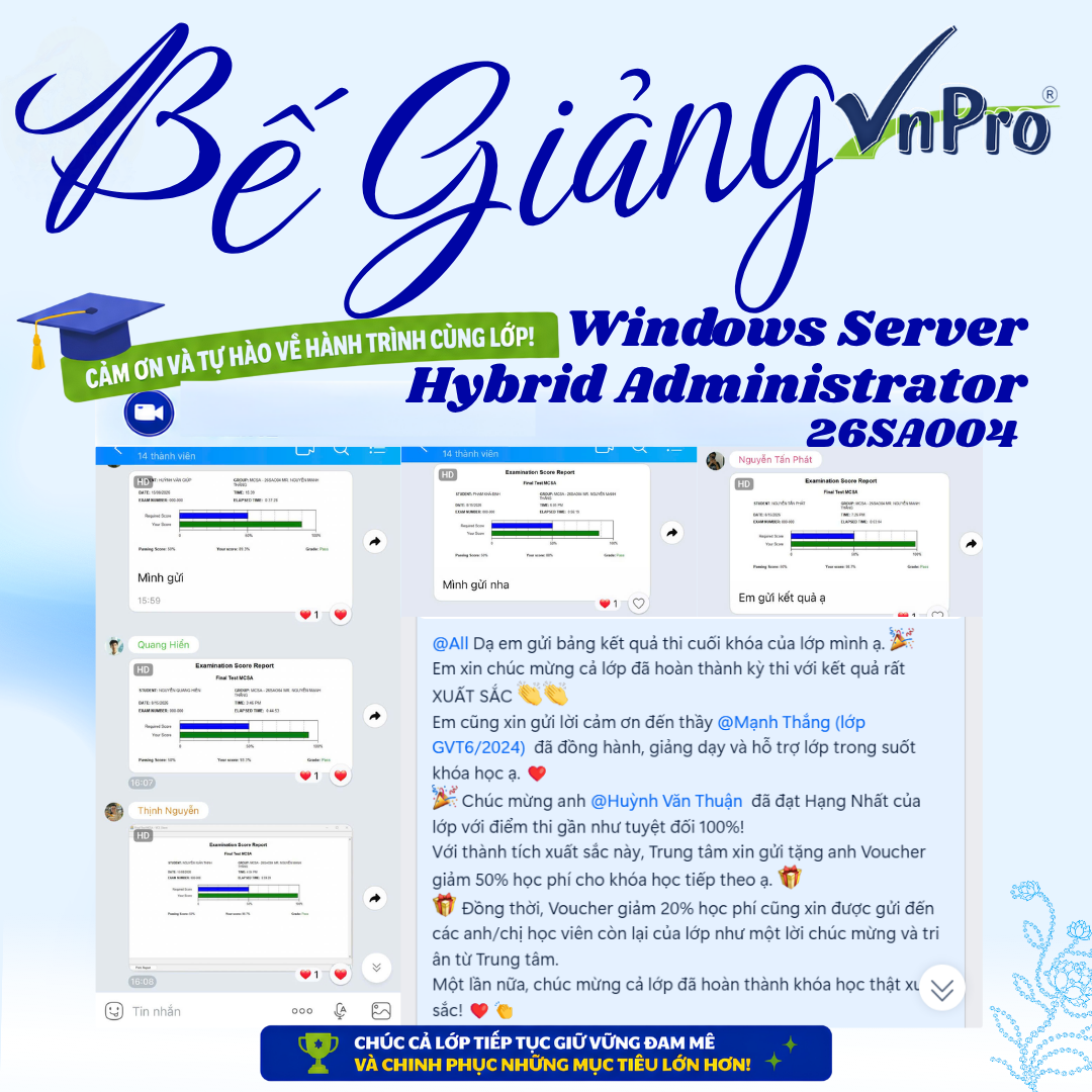 Bế Giảng Khóa Học Windows Server Hybrid Administrator Online (26SAO04) – Lớp Học Xuất Sắc Cán Đích Thành Công