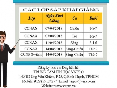 CÁC KHÓA HỌC QUẢN TRỊ MẠNG SẮP KHAI GIẢNG TRONG THÁNG 04/2018 CỦA VNPRO