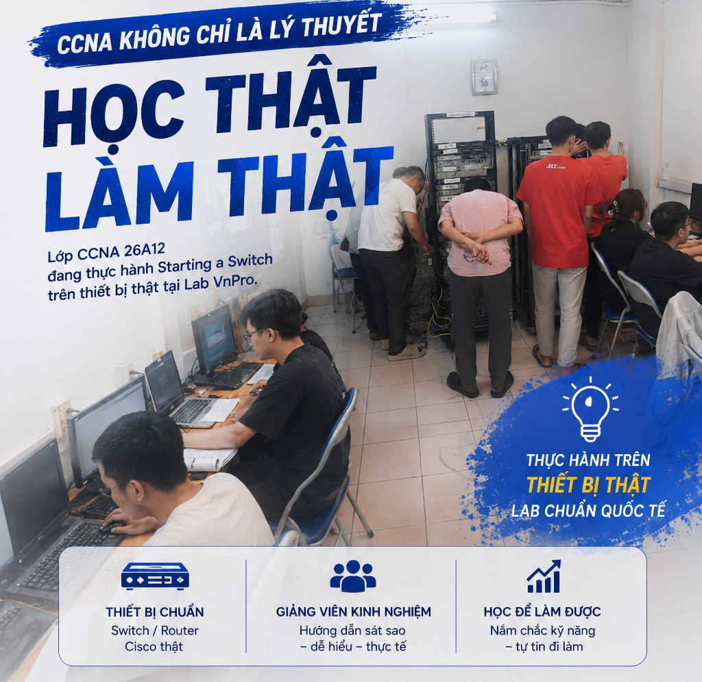 CCNA (200-301) Tại VnPro: Học Thật – Làm Thật Trên Thiết Bị Cisco Thật, Tự Tin Đi Làm Ngay