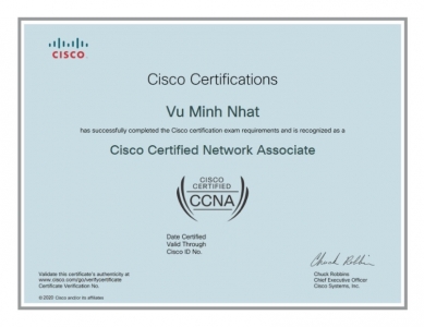 CHÚC MỪNG ANH VŨ MINH NHẬT HỌC VIÊN LỚP CCNA ONLINE (CCNA2 – 19AO03) ĐÃ THI ĐẬU CHỨNG CHỈ CCNA QUỐC TẾ