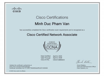 CHÚC MỪNG HỌC VIÊN VNPRO ĐẠT CHỨNG CHỈ CISCO CCNA QUỐC TẾ!