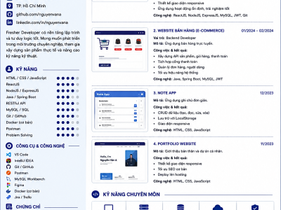 CÔNG THỨC VIẾT CV DEVELOPER – FRESHER / INTERN