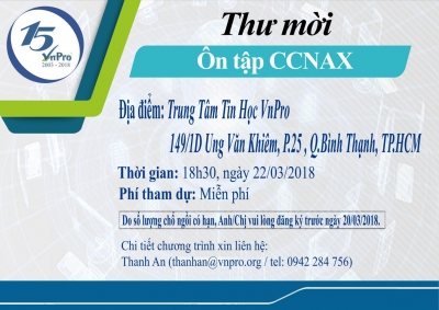 ĐĂNG KÝ THAM DỰ LỚP ÔN TẬP CCNA THÁNG 03/2018 TẠI VNPRO