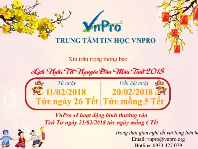 LỊCH NGHỈ TẾT ÂM LỊCH 2018 CỦA VNPRO