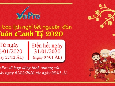 THÔNG BÁO LỊCH NGHỈ TẾT NGUYÊN ĐÁN XUÂN CANH TÝ 2020