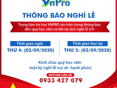 VNPRO - TRÂN TRỌNG THÔNG BÁO LỊCH NGHỈ LỄ 2/9/2020