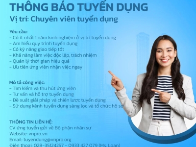 VNPRO TUYỂN DỤNG - NHÂN VIÊN TUYỂN DỤNG (ĐI LÀM NGAY)