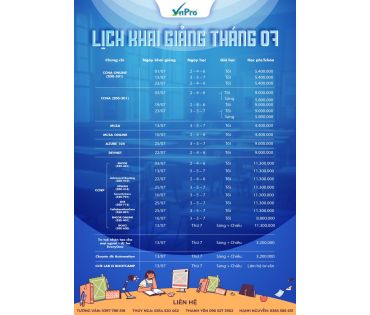 LỊCH KHAI GIẢNG THÁNG 07/ 2024