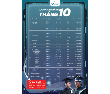 LỊCH KHAI GIẢNG THÁNG 10/ 2024