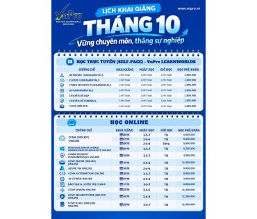 Lịch Khai Giảng Tháng 10/2026 Tại VnPro - Làm Chủ Xu Thế IT!