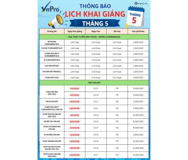 LỊCH KHAI GIẢNG THÁNG 5/2026