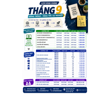 LỊCH KHAI GIẢNG THÁNG 9/2026