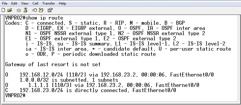 Bảng định tuyến IPv4 trên VNPRO2