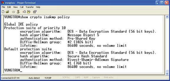 Cấu hình IKE policy trên Router VUNGTAU