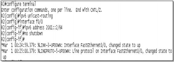 Gan dia chi IPv6 tren cong f00 cua router R2