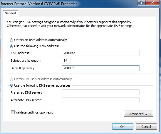 Giao diện cài đặt IPv6 trên Window 7