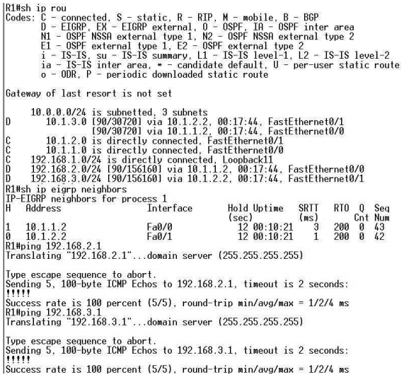 Hinh 6. 16 Show ip route, show ip eigrp neighbors va ping tren R1