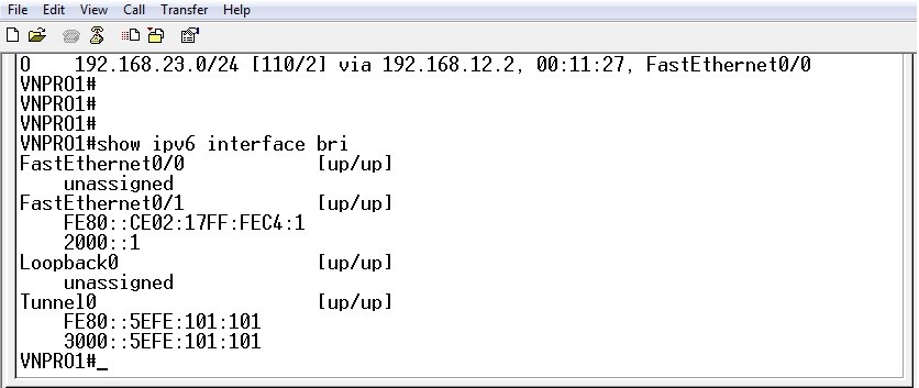 Thông tin địa chỉ IPv6 trên các Interface của router VNPRO1