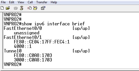 Thông tin địa chỉ IPv6 trên các Interface của router VNPRO2