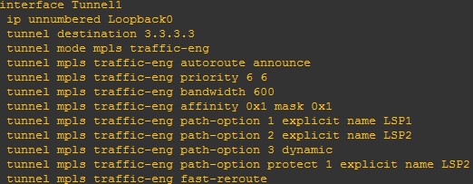 tunnel mpls traffic-eng fast-reroute
