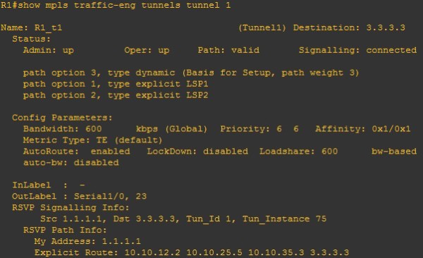 tunnel 1 sẽ sử dụng path-option 3 và đi theo đường động tối ưu nhất là R1-R2-R5-R3